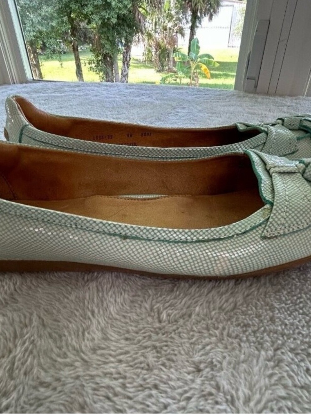 Peter Millar Mint Green Patent Leather Golf Loafers Womens 8M Snake Skin Tassel - Picture 4 of 8